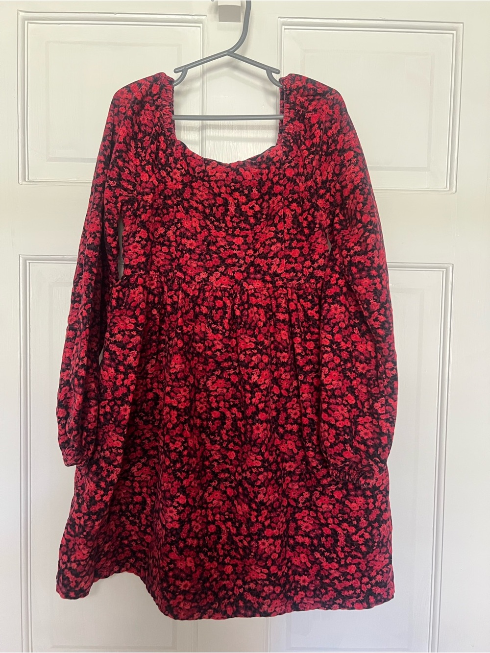 GAP Black Dress with Red Floral Print, Long Sleeves